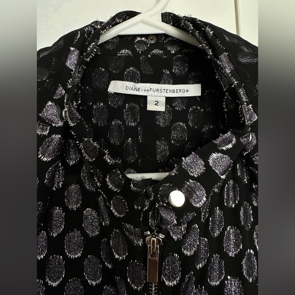 Diane von Furstenberg Metallic Chiffon Zip Jacket with Hood - Picture 5 of 7